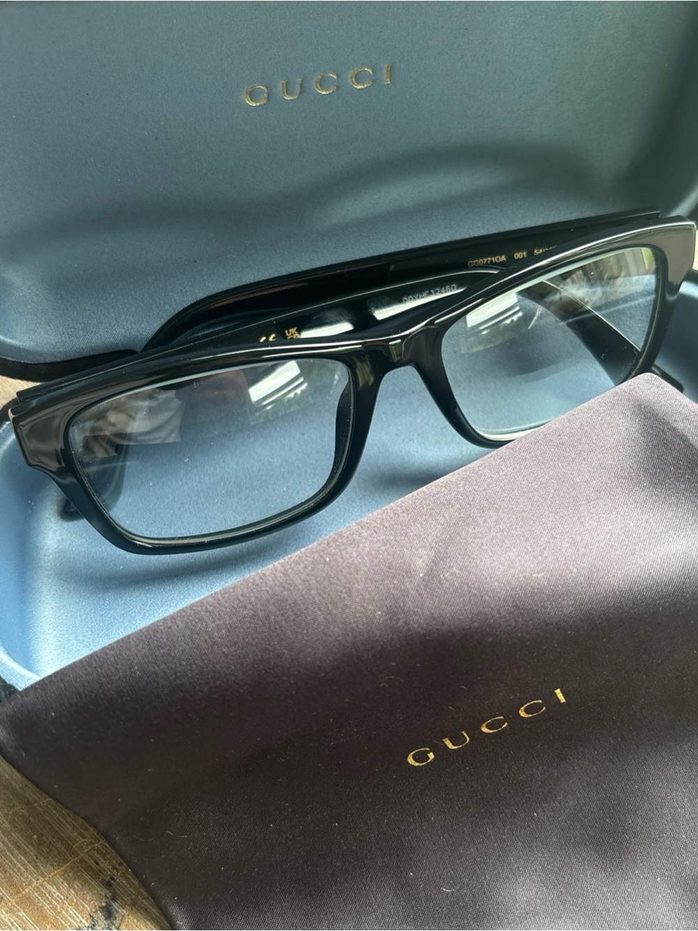 Gucci Men's Black Rectangular Glasses with Branded Case Needs lenses.